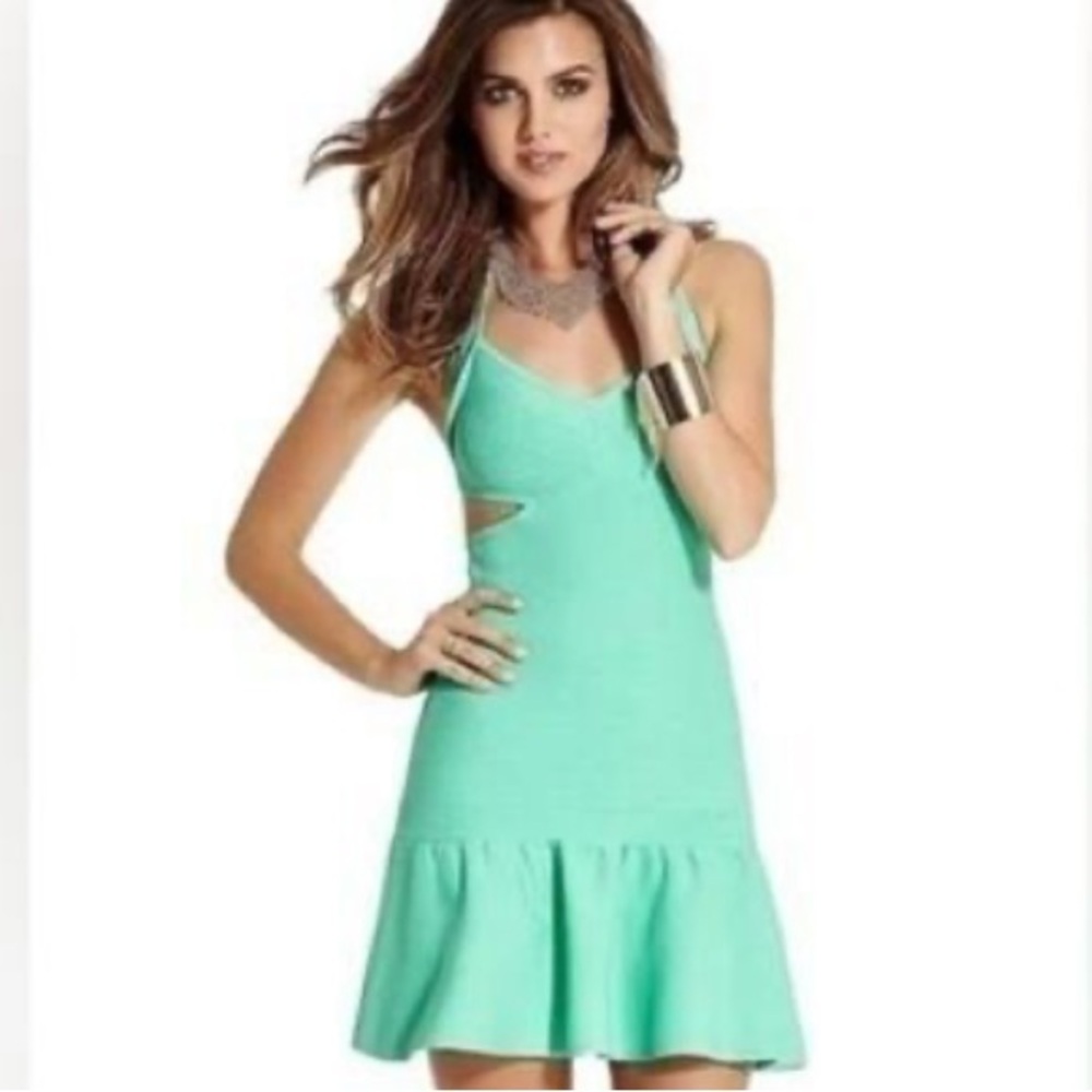 GUESS mirage cut out bondage dress teal color size XS NWT
